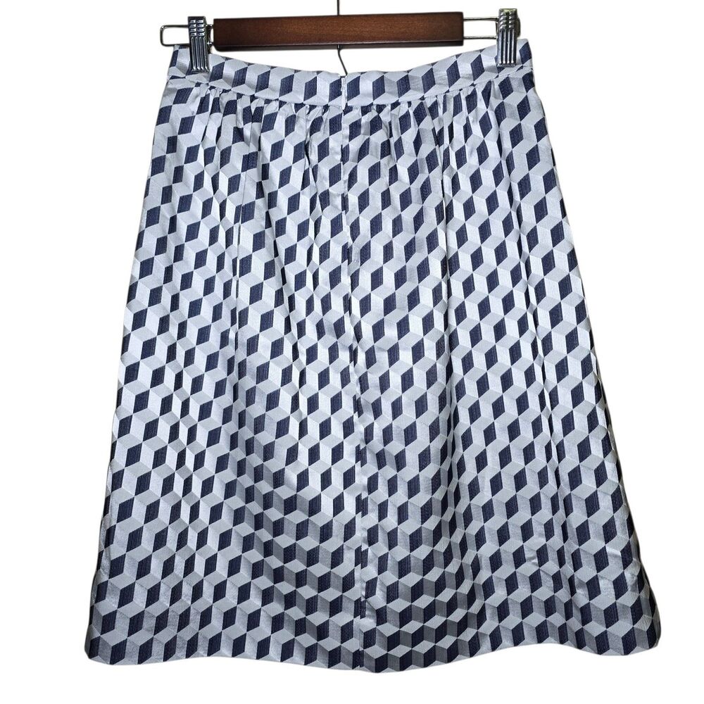 J.Crew Factory Women's Size 0 Navy Blue White Metallic Geometric Cube Skirt